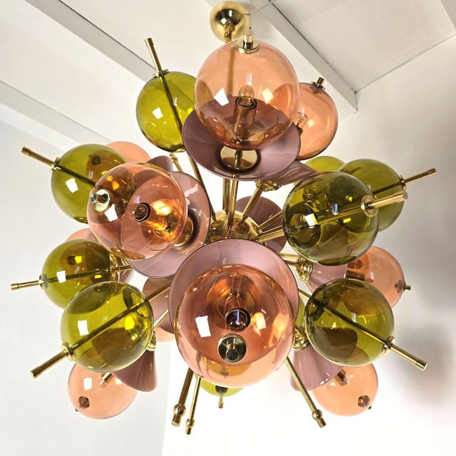 Metal 1990s Mid Century Modern Glass and Brass Sputnik Chandelier, Italy For Sale - Image 7 of 13