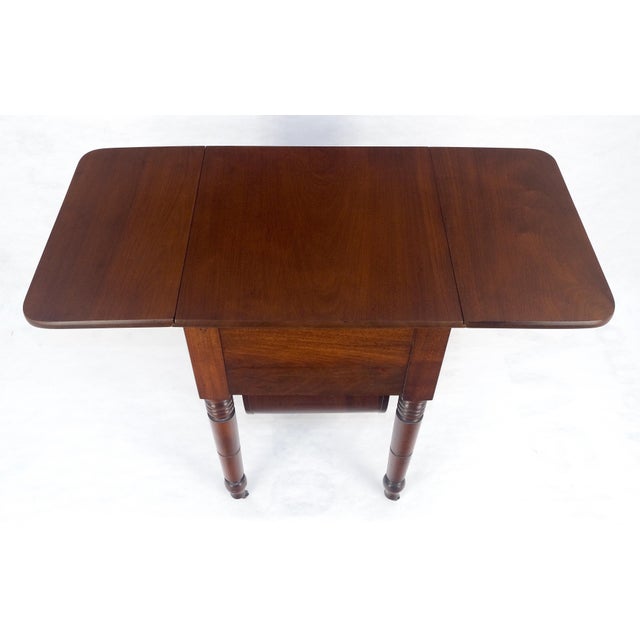 Traditional Solid flame Mahogany Turned Legs 3 Drawer Drop Leaf Sewing Stand Cabinet MINT For Sale - Image 3 of 13