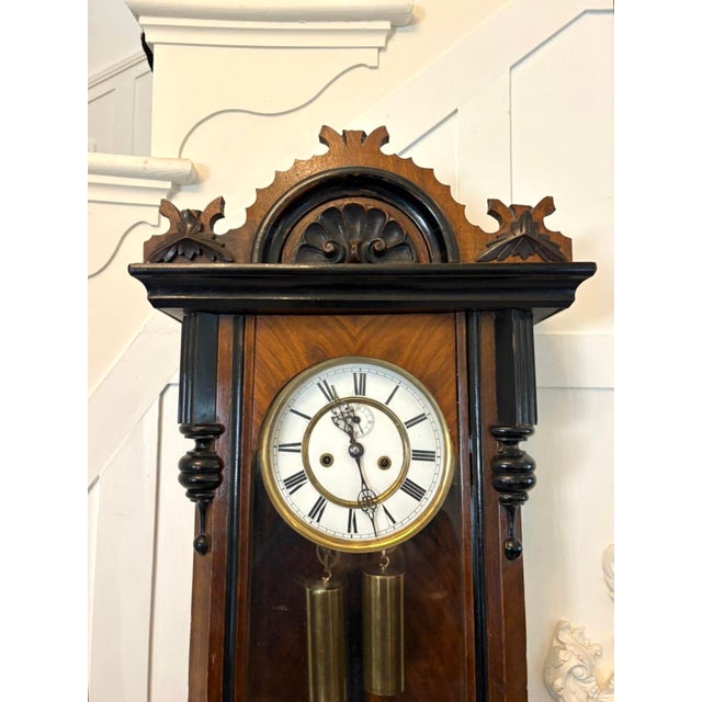 Antique Vienna Walnut Double Weight Wall Clock, 1880 For Sale - Image 9 of 13