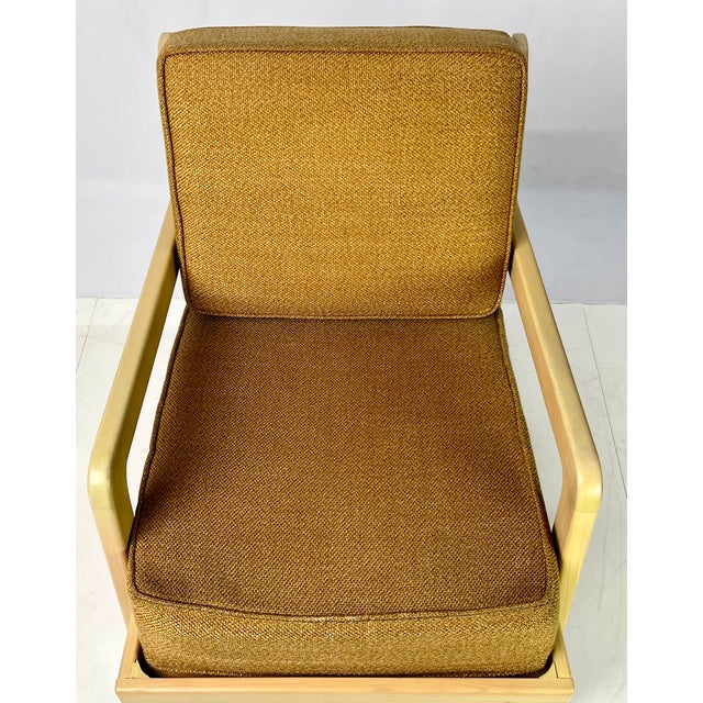 Mid-Century Modern Ficks Reed Blonde Hardwood Lounge Chair With Ochre Textured Upholstery For Sale - Image 10 of 12