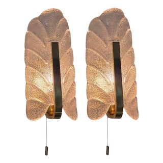 Wall Lights Acanthus Leaf by Orrefors and JBS Fagerlund and Carl Fagerlund, Sweden, 1960s, Set of 2 For Sale