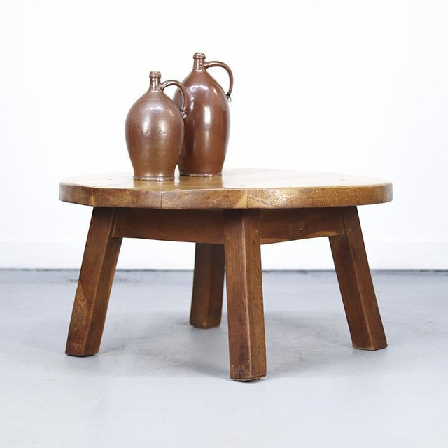 Wood Large Round Rustic Vintage Brutalist Coffee Table from Oak For Sale - Image 7 of 8
