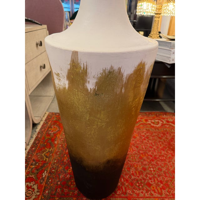 Art Deco Tall Gold Brown and White Plaster Vessel For Sale - Image 3 of 11