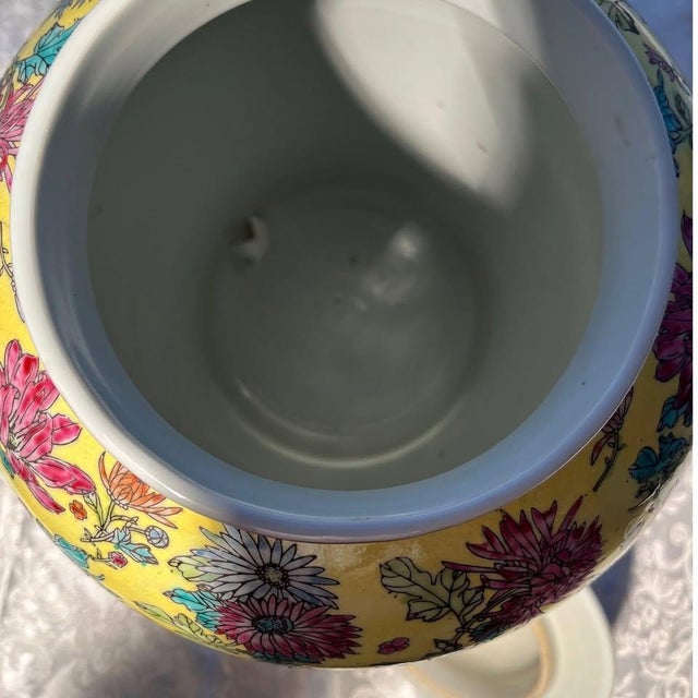 For your consideration is this magnificent Chinese Famille Jaune porcelain ginger jar with cover. Standing an impressive...