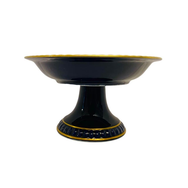 Art Deco Vintage Bareuther Bavaria Germany Echt Cobalt Blue Footed Compote 22k Gilding For Sale - Image 3 of 9