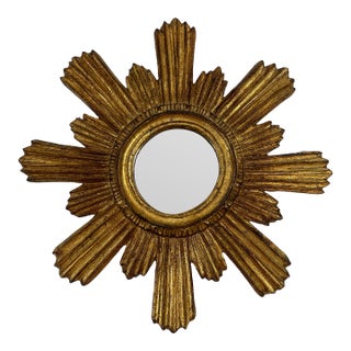 1950s Italian 14.5" Giltwood Sunburst Wall Mirror For Sale