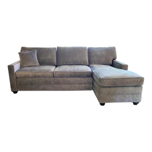 Ethan Allen Bennett Sectional Right Chaise with Spring Down Cushions & Silver Nailheads