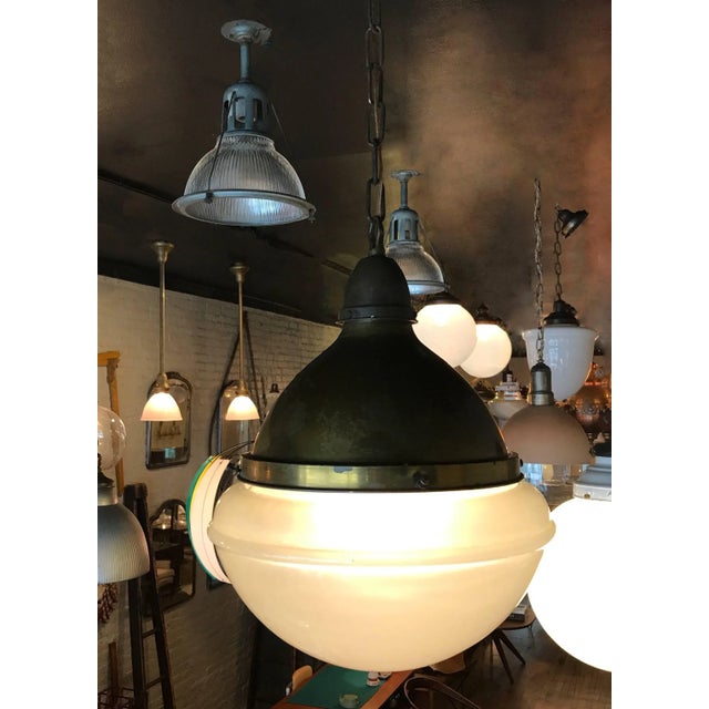 Early 20th Century Industrial Acid Washed Glass Library Pharmacy Pendant Light For Sale - Image 5 of 7