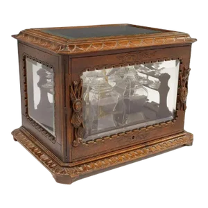 19th Century Black Forest Carved Cave A Liqueur Set Tantalus Box