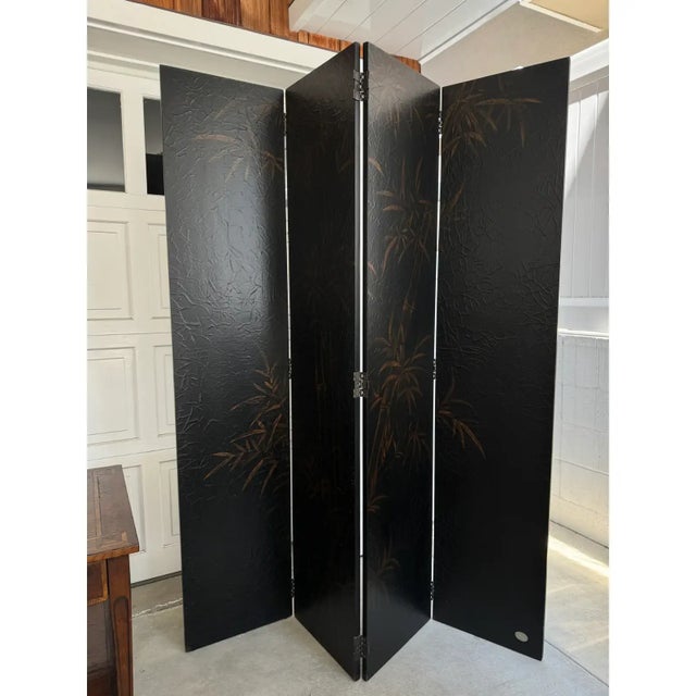 2010s Baker Furniture Company Chinoiserie Coromandel Screen With Bamboo Pattern For Sale - Image 5 of 7