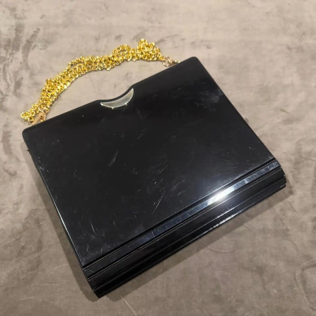 Metal 1960s Bakelite, Leather and Brass Italian Evening Bag by Ipes For Sale - Image 7 of 14