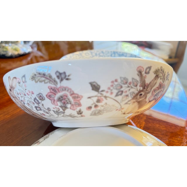 1990s Porcelain Bunny Bowl, Blue Floral Interior, Gold Trim, by Envogue, 8.5" Diameter 4 Pc For Sale In San Diego - Image 6 of 15
