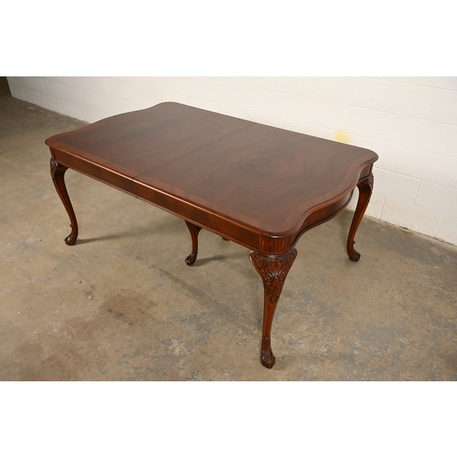 Brown Berkey & Gay Antique Chippendale Burled Walnut Monumental Extension Dining Table With Seven Leaves, Newly Refinished For Sale - Image 8 of 17