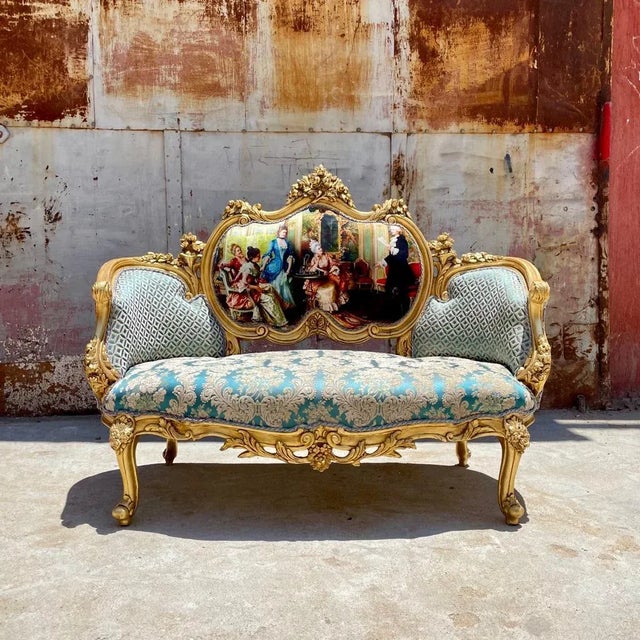French Rococo Style Gold Leaf Damask Settee Chairish