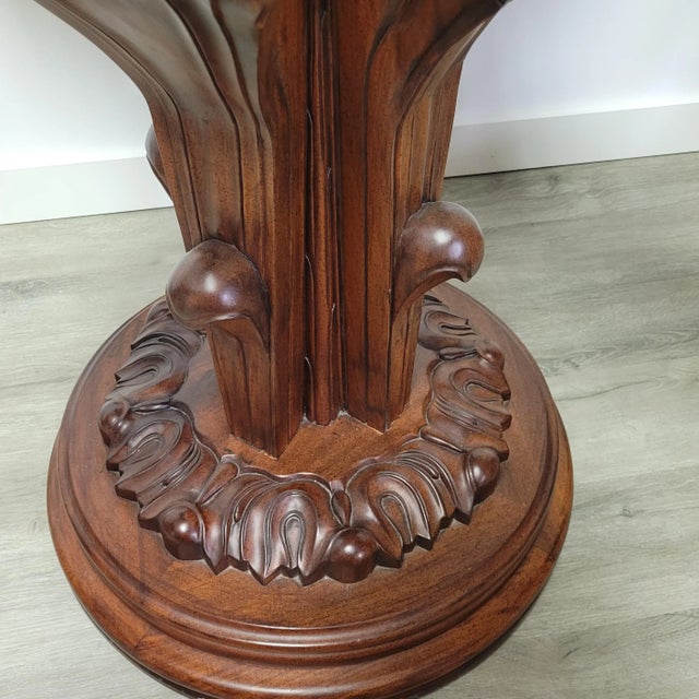 Wood Round Pedistal Italian Carved Walnut Dining or Center Table, 1950s For Sale - Image 7 of 7