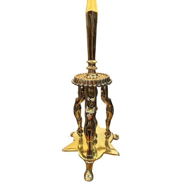 1920s 1920 Brass Figural Nude Art Deco Flapper Table Lamp by Frankart W/ Shade For Sale - Image 5 of 12