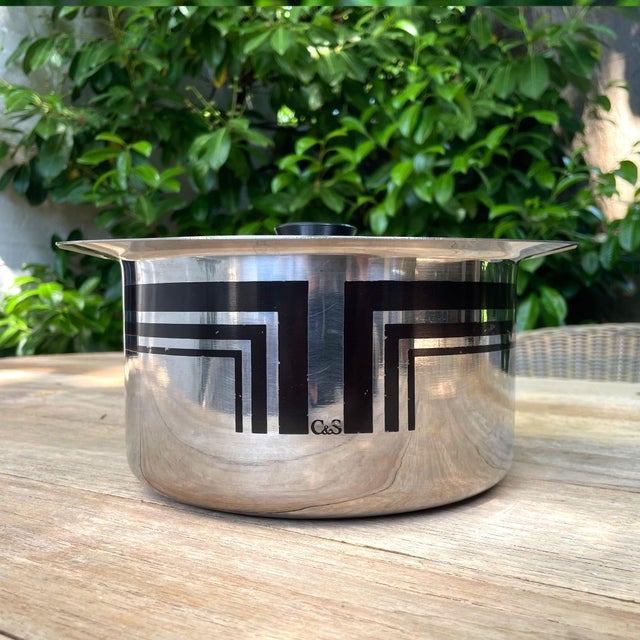 Mid-Century Modern Orange and Brown Enameled Stainless Steel Pots from C&S of France, 1970s, Set of 2 For Sale - Image 3 of 18