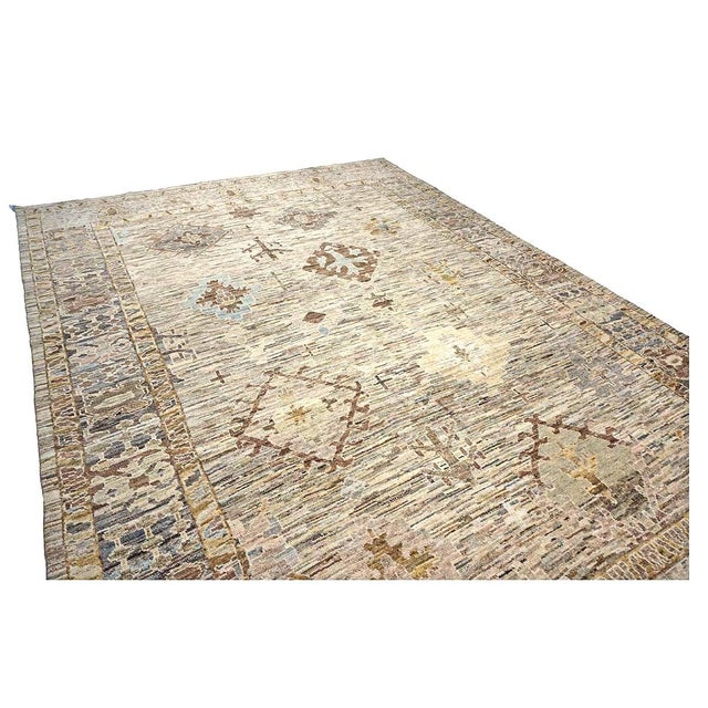Taupe 21st Century Turkish Oushak Wool 11x15 Tan, Charcoal & Ivory Handmade Area Rug #1144128 For Sale - Image 8 of 16