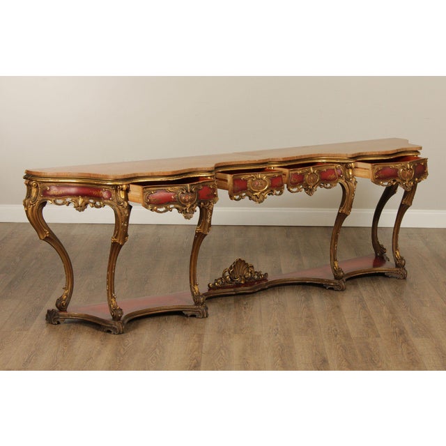 Italian Rococo Style Long Marble Top Console Table For Sale - Image 13 of 18