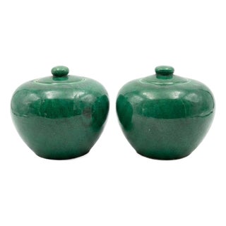Pair of Chinese Green-Glazed Ceramic Lidded Ginger Jars For Sale