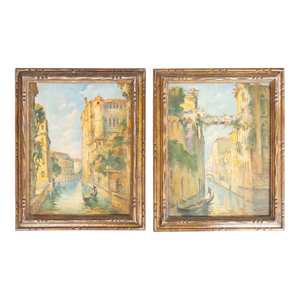 Venice Canals Italian Landscape Paintings, Oil on Board, Dated 1932 - Set of 2