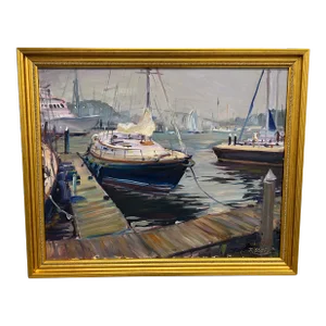 Robert Duffy (American, 1928-2015), Impressionist Newport Harbor Seascape Oil / Canvas