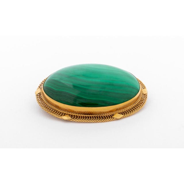 Early 20th Century 14k Yellow Gold Malachite Brooch Pendant For Sale - Image 5 of 7