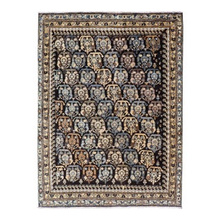 Colorful Blue Antique Persian Hamadan Rug With All-Over Tribal Motifs 4'0 X 5'5 For Sale