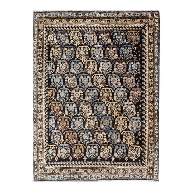 Colorful Blue Antique Persian Hamadan Rug With All-Over Tribal Motifs 4'0 X 5'5 For Sale
