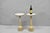 Vintage Hollywood Regency Small Metal Pedestal Base Round Marble Top Drinks Side Tables - a Pair. Circa Mid 20th Century....