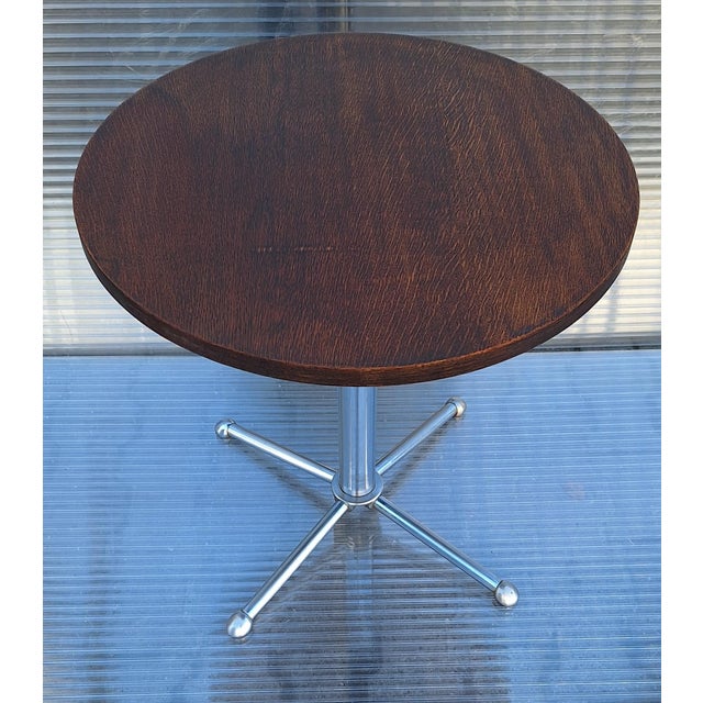 Wood Vintage Mid-Century German Side Table with Chromed Steel Tube Frame and Oak Wood Top, 1960s For Sale - Image 7 of 7
