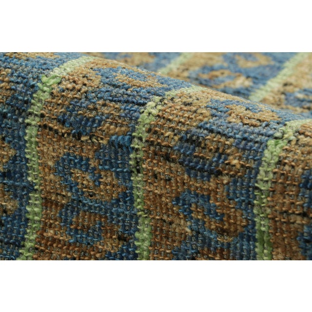 Textile Rug & Kilim’s Tribal Style Rug in Blue, Green, and Beige-Brown Geometric Stripes For Sale - Image 7 of 8
