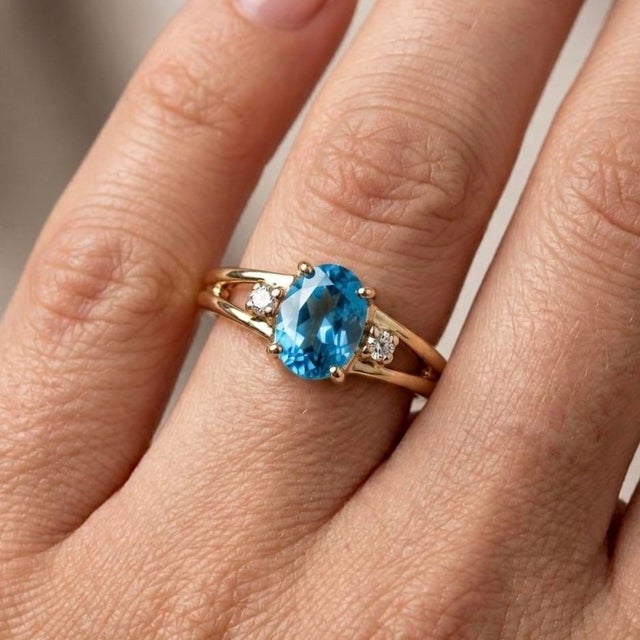 Royal Swiss Blue Topaz Ring - Wedding Engagement Ring Us 7 For Sale - Image 4 of 4