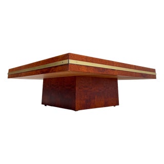 Mid-Century Modern Italian Square Coffe Table in Burl Wood and Brass, 1970s For Sale