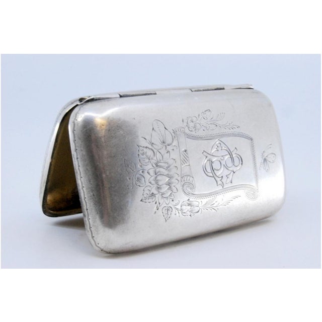 Silver Cigarette Case with Embossed Applications on the Lid and Gold Interior For Sale - Image 9 of 11