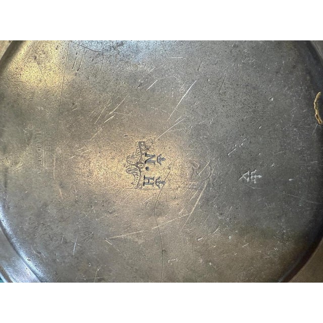 Antique Pewter Chargers Embossed with Crown Over D, Set of 5 For Sale - Image 6 of 9