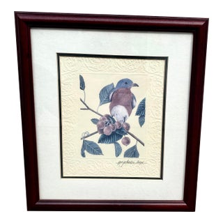Vintage Peg Wheeler Hope Ornithological "Eastern Bluebird" Framed Embossed Lithograph Print Excellent Condition. For Sale