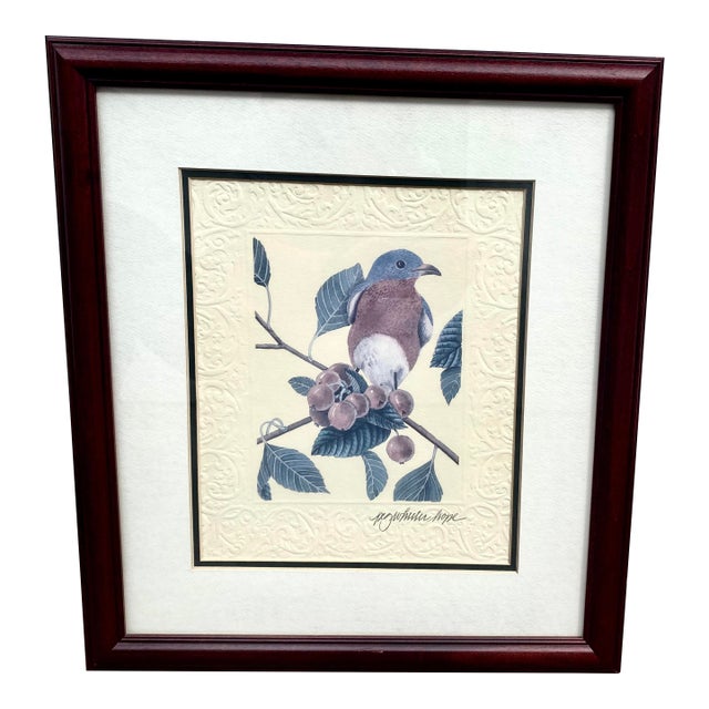 Vintage Peg Wheeler Hope Ornithological "Eastern Bluebird" Framed Embossed Lithograph Print Excellent Condition. For Sale