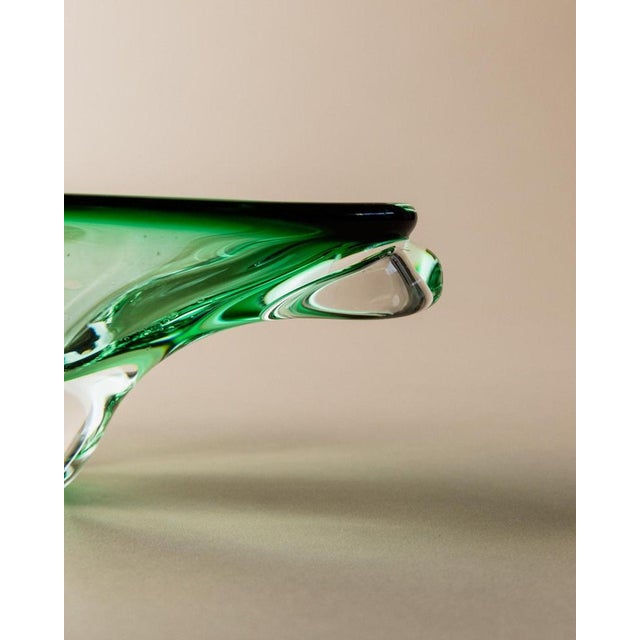 Vintage Organic-Shaped Green Murano Glass Bowl, Italy, 1970s For Sale - Image 3 of 13