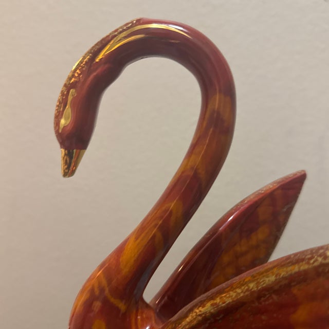 Hollywood Regency Vintage Mid-Century Hollywood Regency Ceramic Swan Figurine - Brown & Orange Drip Glaze For Sale - Image 3 of 11