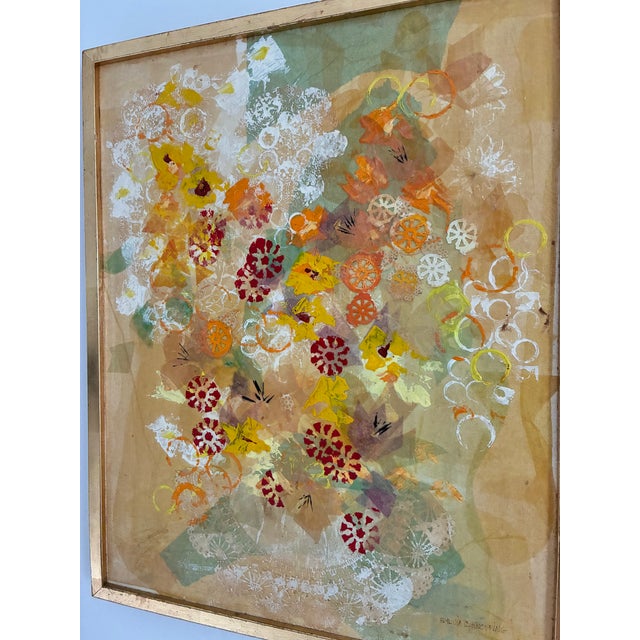 Late 20th Century Mid-Century Modern Abstract Floral Mixed Media Collage Painting by Sylvia Knopping — Framed For Sale - Image 4 of 9
