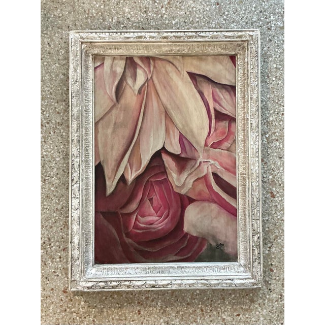 Vintage Boho Original Floral Oil Painting on Canvas For Sale - Image 4 of 7