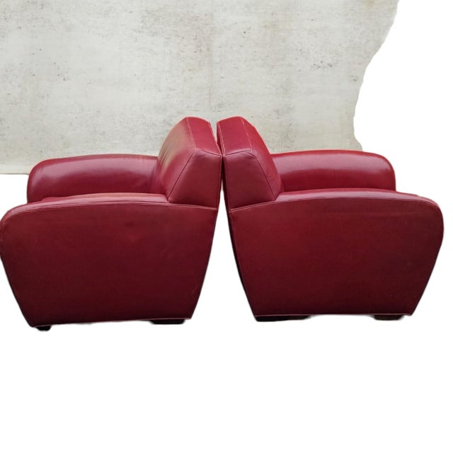 1980s A Pair of Rare Vintage Cabot Wrenn Full Grain Leather Club Chairs & Pottery Barn Ottoman For Sale - Image 5 of 12