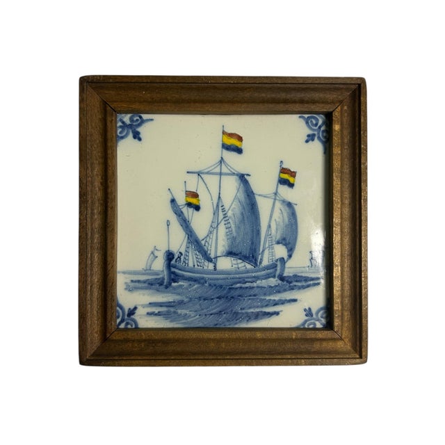 Vintage Framed Hand-Painted Tiles by Tichelaar Makkum, 1960s, Set of 4 For Sale - Image 3 of 7