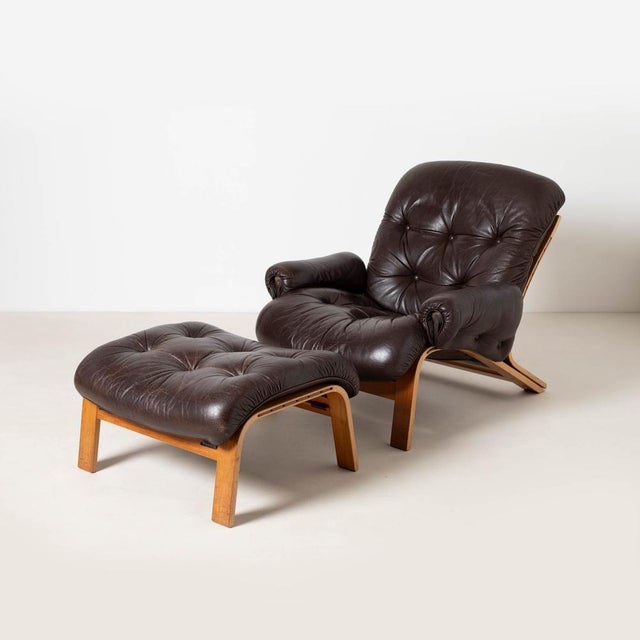 Set of Ry Wing Lounge Chair and Ottoman by Elsa and Nordahl Solheim for Rybo Mobler, Norway, 1970s For Sale - Image 15 of 15