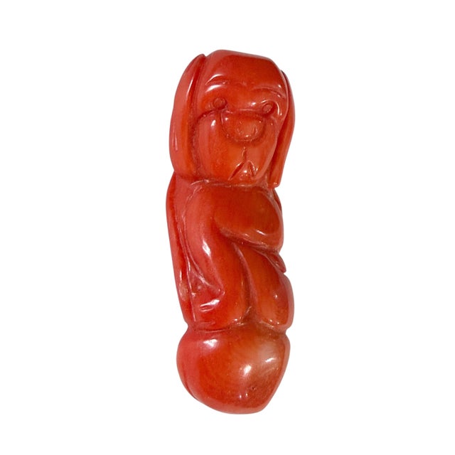 Vintage Red Coral Carved Foo Dog Statue Amulet Pendant 1.75"h For Sale - Image 4 of 6