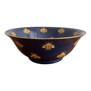 1990s Porcelain Gold and Navy Blue Bee Bowl For Sale