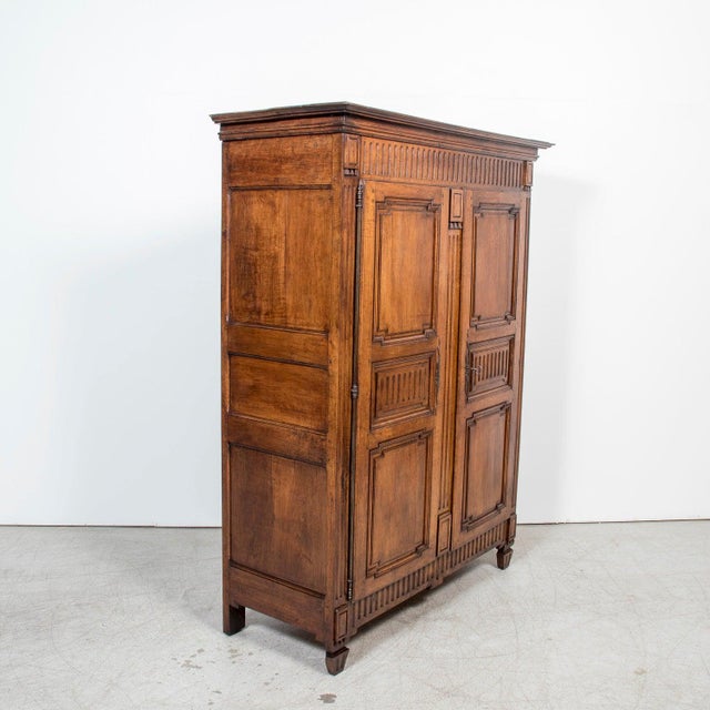 18th Century Rare 18th Century French Period Louis XVI Carved Walnut Armoire From Limoges For Sale - Image 5 of 17
