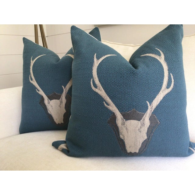 Not Yet Made - Made To Order Contemporary Uncle Buck in Teal Down-Filled Pillows- a Pair For Sale - Image 5 of 5