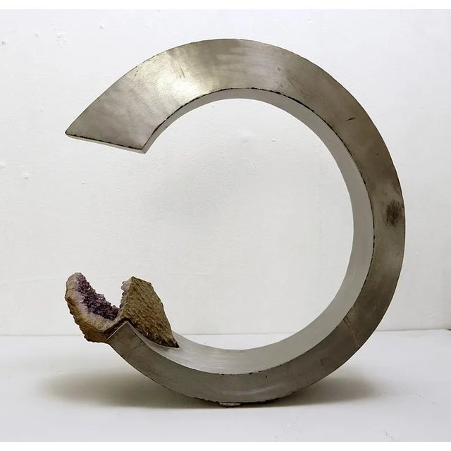 Brushed Aluminum and Amethyst Arc Sculpture For Sale - Image 9 of 10